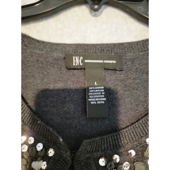 INC International Concepts Sweater Embellished Sparkle Gray Silver Lightweight - Picture 7 of 9
